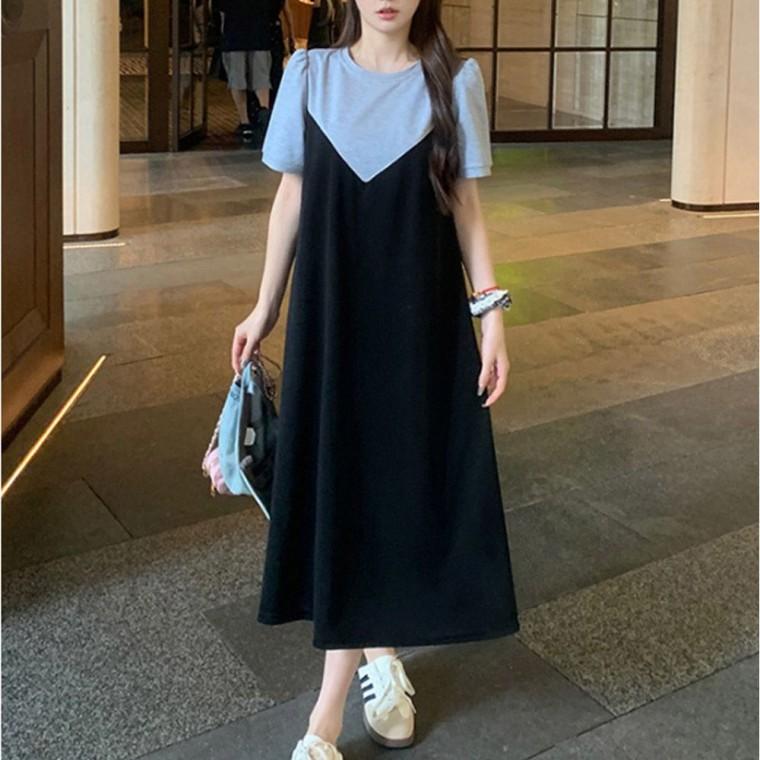 뷔스티에 여름원피스 롱원피스 반팔 일체형 레이어드