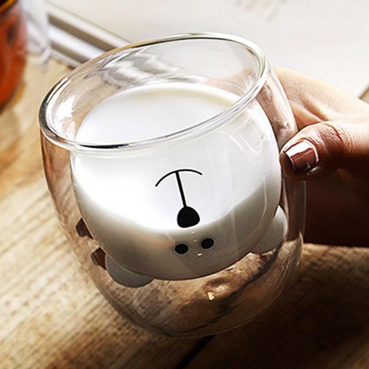 이중 유리컵 250ml 아빠곰 티컵 티타임 주스잔 티웨어