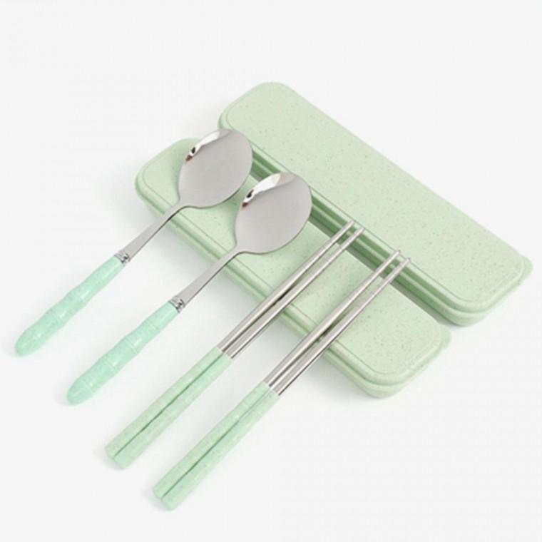 휴대용 수저세트 2p 그린 위생 회사원 보관함 젓가락