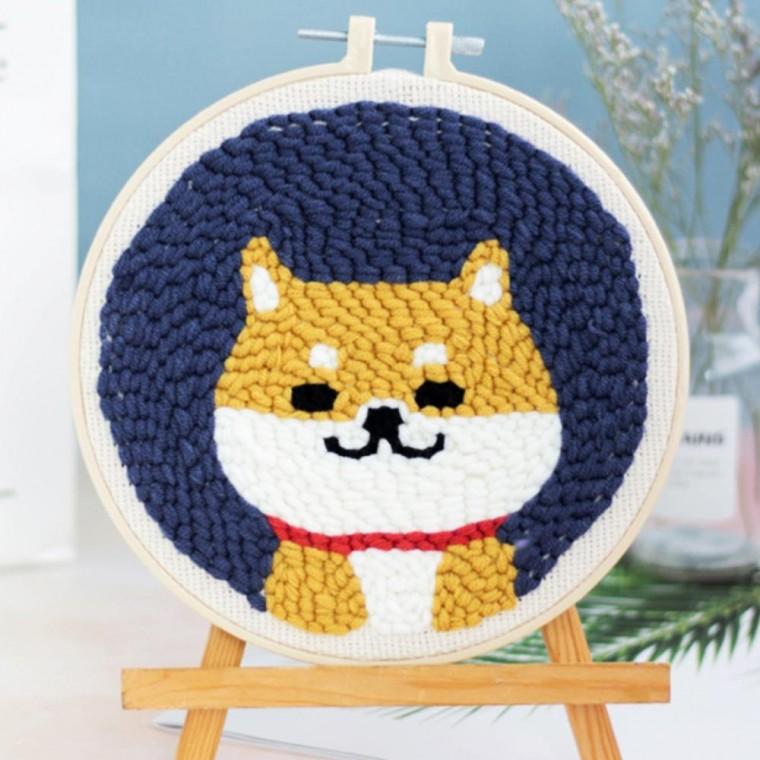 DIY 펀치니들 시바견 도안 귀여운 뜨개질 자수