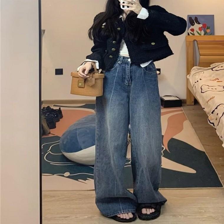 와이드 바지 여성 워싱 데님 힙한 청바지 일자 팬츠