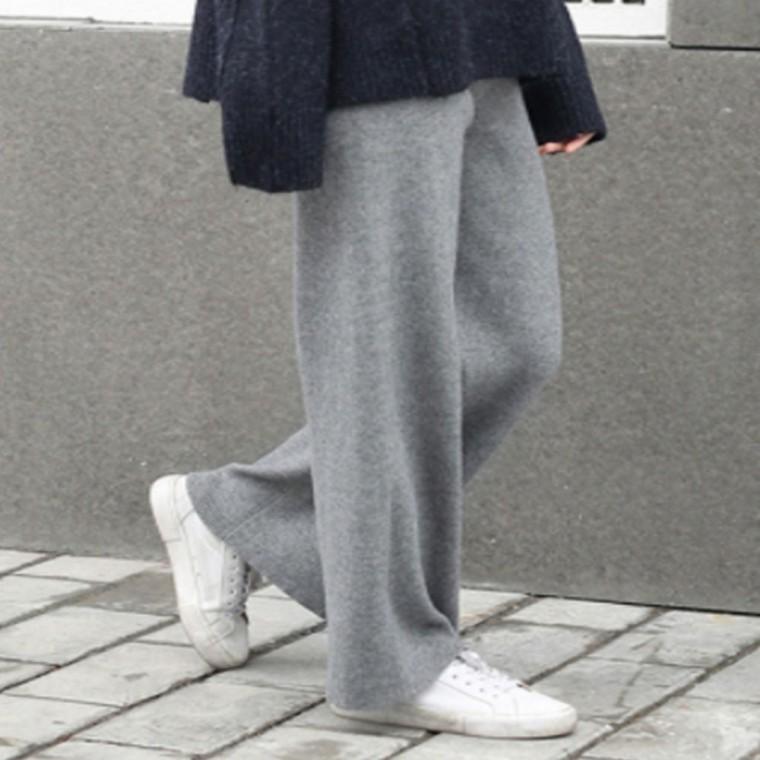 겨울 와이드팬츠 바지 밴딩 니트바지 여성 편한 일자