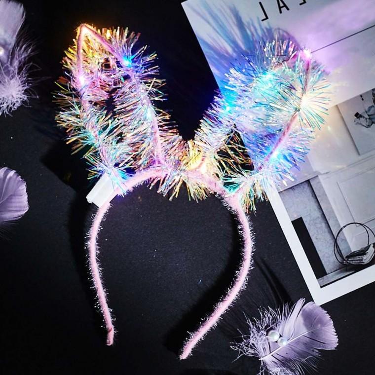 LED 토끼귀 머리띠 4p 칼라 행사장 콘서트 헤어밴드