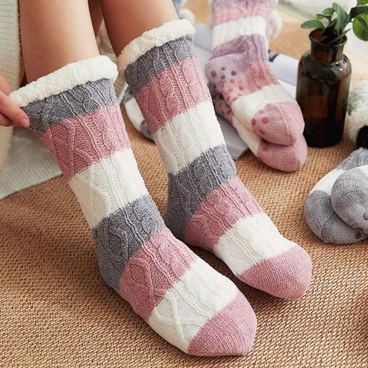 롱 수면양말 스트라이프 핑크 침실 여학생 장목