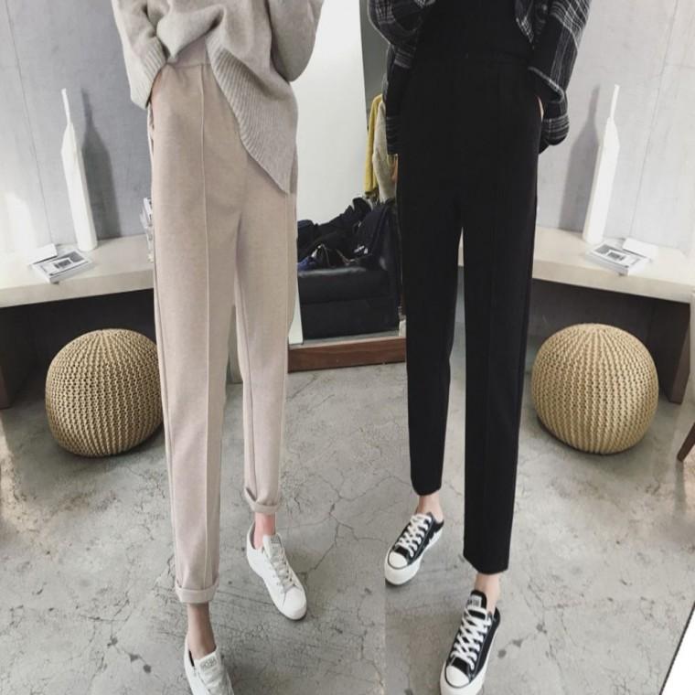 세미바지 모직 팬츠 겨울 핀턱 밴딩 슬랙스 밴딩 여성