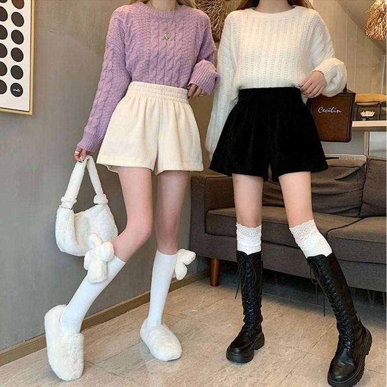 A라인 넓은 3부 반바지 밴딩 여성 숏팬츠 골덴 허리