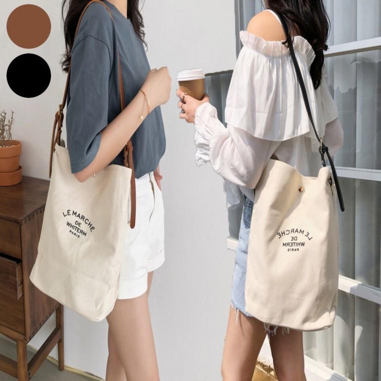 에코백 캔버스 숄더백 깔끔한 가죽 수납 빅백 스트랩