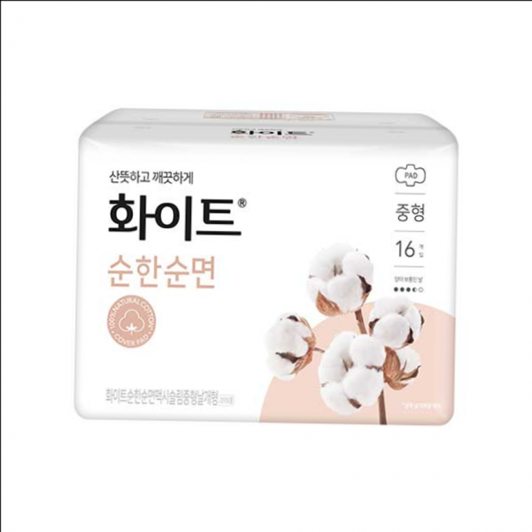 화이트 순한순면 맥시슬림 날개 중형 생리대 16입x4개