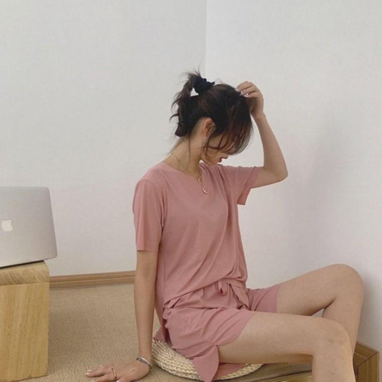 5컬러 여성 단색 상하의 반팔 반바지 홈웨어 파자마