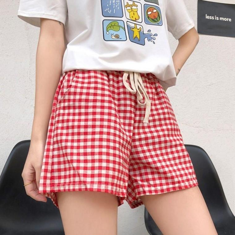 여름 2컬러 허리밴딩 심플 여성 체크패턴 숏팬츠