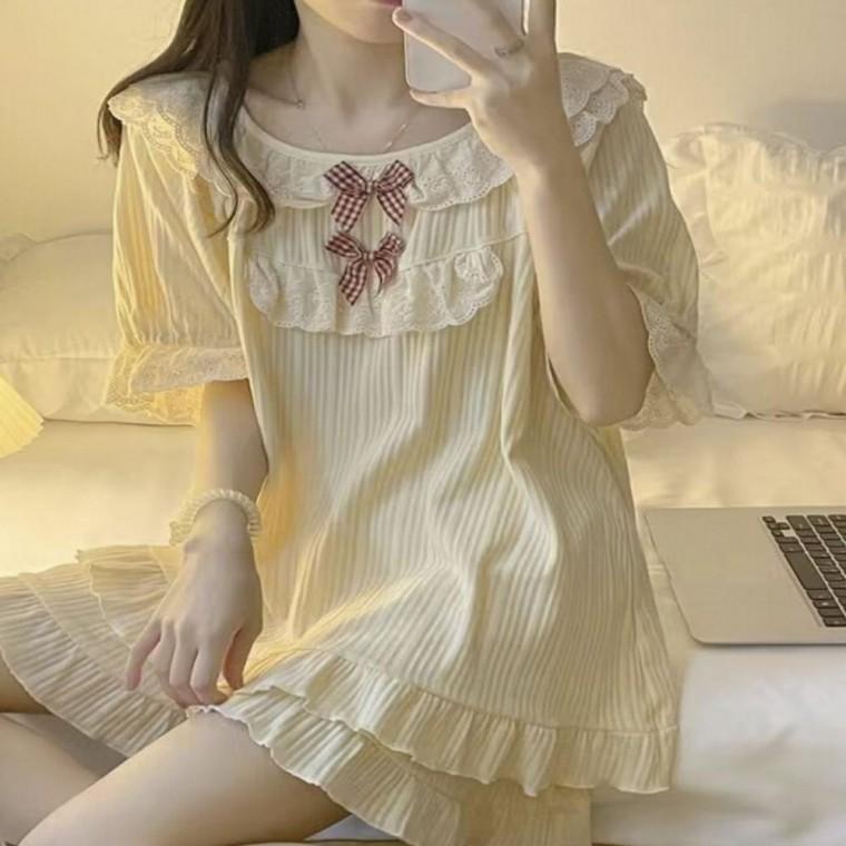 러블리 여자 리본 레이스 여름잠옷 프릴 시원 홈웨어