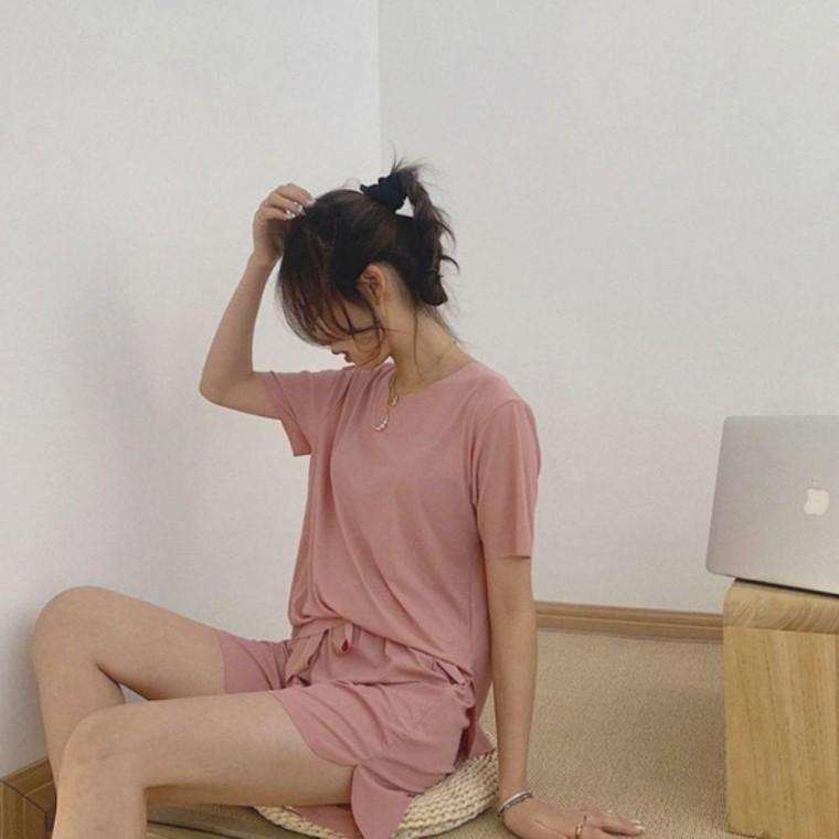 여름 여자 홈웨어 무봉제 잠옷 반팔반바지 세트 5컬러