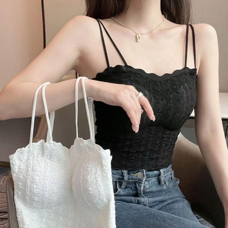 3컬러 여성 헴라인 레이스 브라탑 민소매 튜브탑 크롭