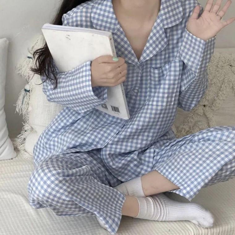 3컬러 여자 귀여운 체크무늬 긴팔 홈웨어 잠옷세트