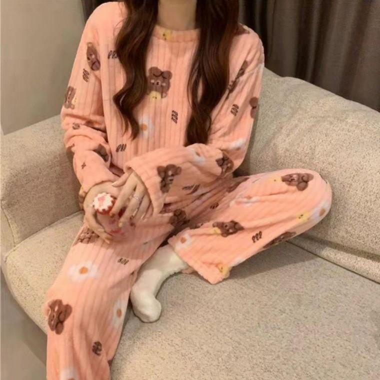 따뜻한잠옷 상하의세트 곰돌이 골지 홈웨어 극세사