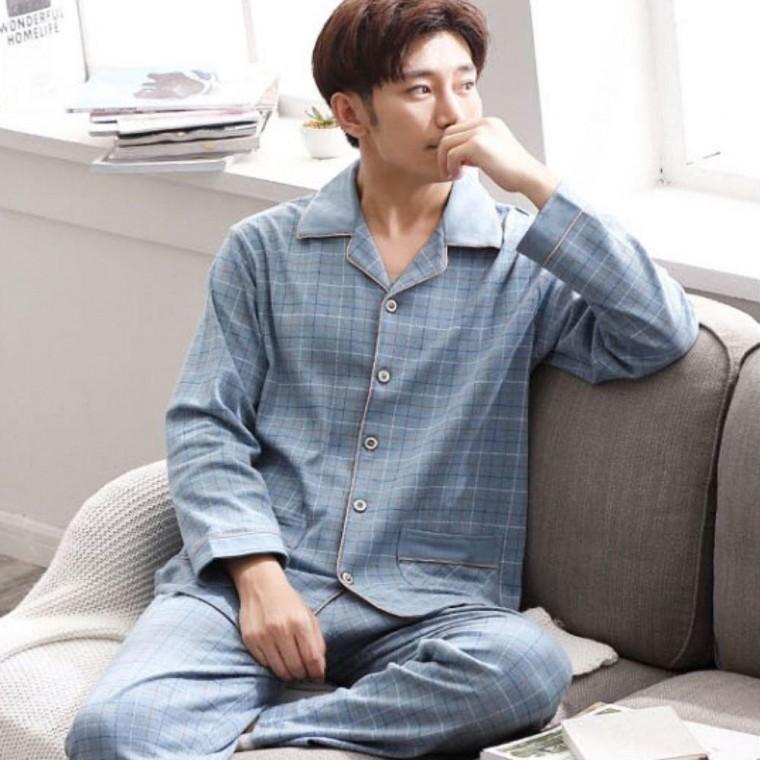 체크 남성 카라 잠옷세트 홈웨어 상하의세트 파자마