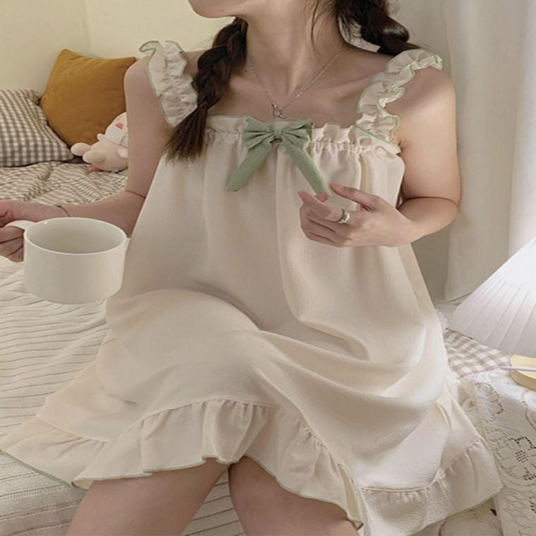 2컬러 여자 프릴프릴 귀여운 리본 원피스 잠옷 홈웨어