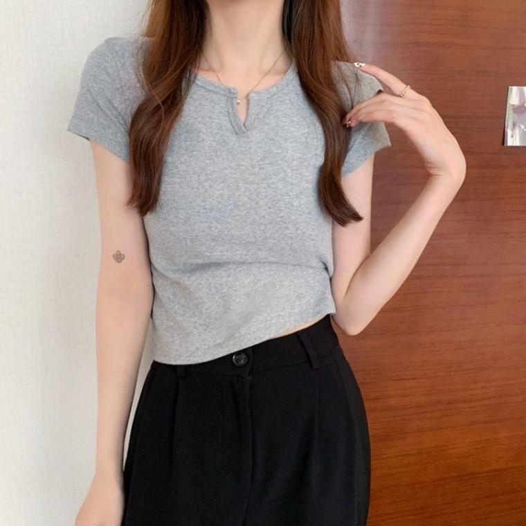 여성 반팔티 여름 브이넥 스판 이너티 슬림 티셔츠