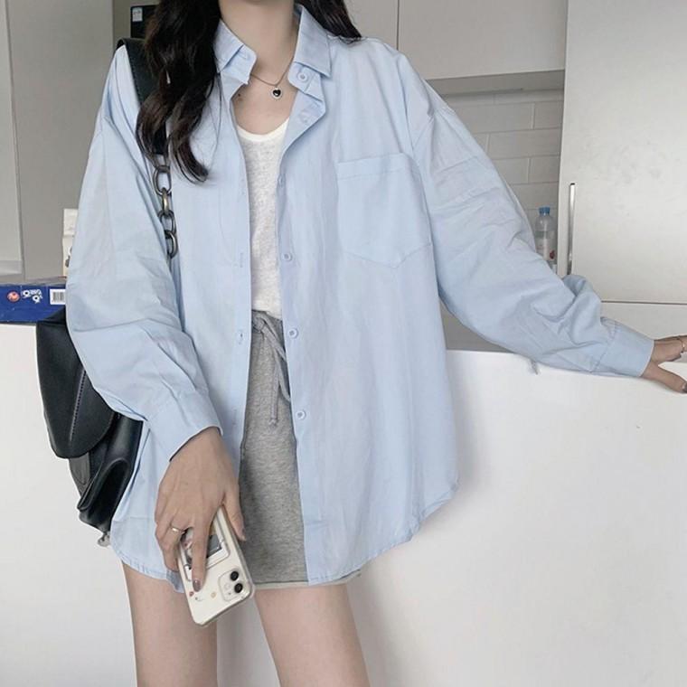 오버핏 컬러 셔츠 긴팔 카라 커버업 봄 여름 캐주얼