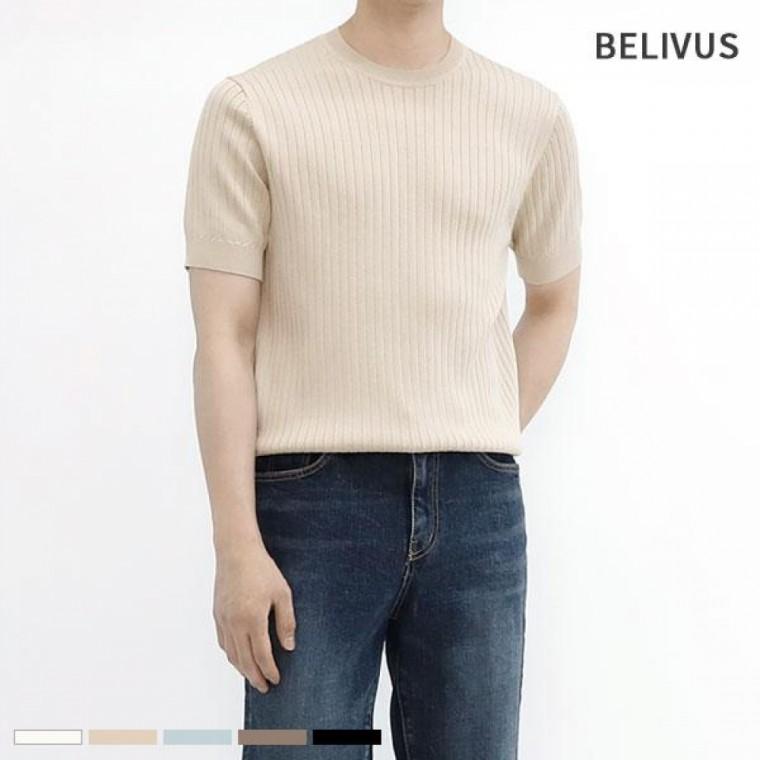 빌리버스 남자 반팔티 BRE042 라운드 골지 니트 티셔츠