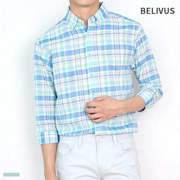 빌리버스 남자 7부 셔츠 BMS043 카라 체크 남방