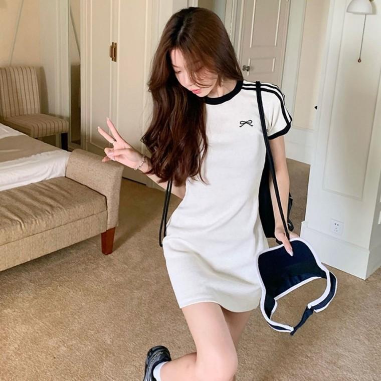 데일리 원피스 여름용 배색 슬림 여성 미니 스포티