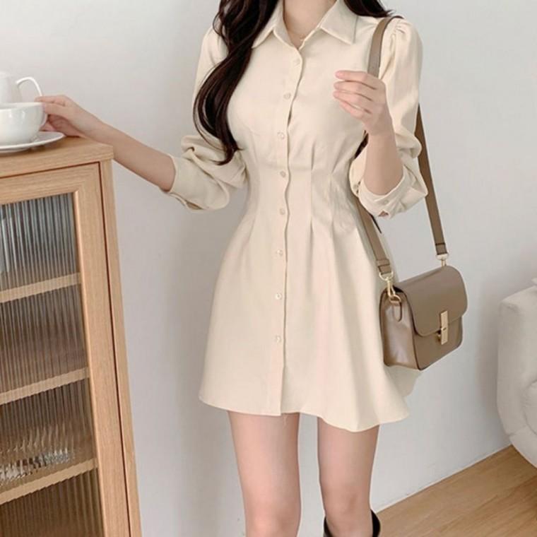 A라인 셔츠 핀턱 원피스 데이트룩 하객룩 여성 미니
