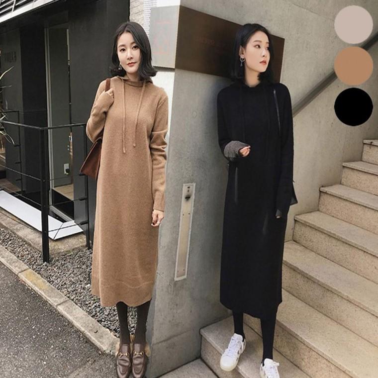 후드원피스 따뜻 니트 겨울 여성 롱 원피스 후드달린