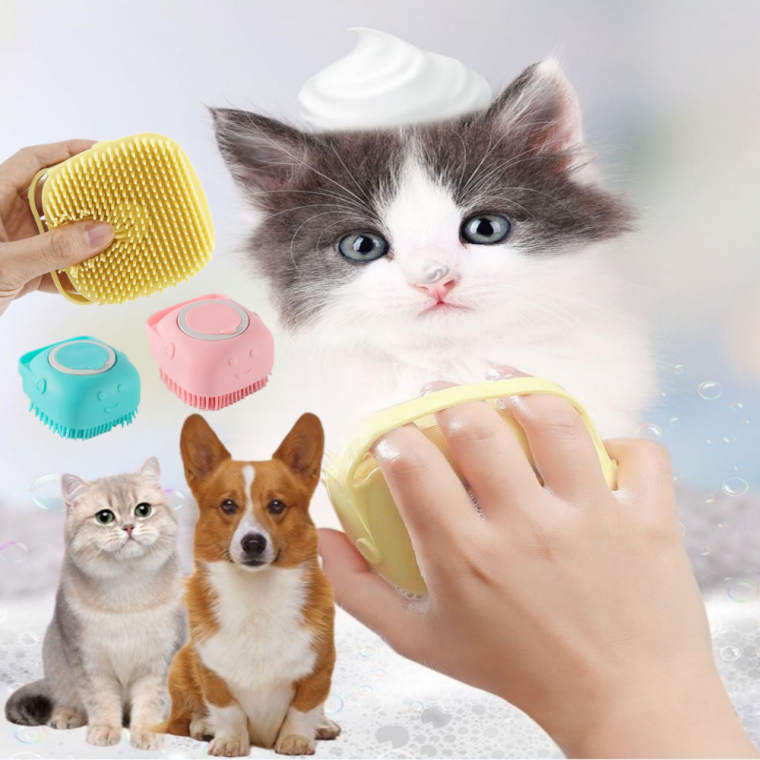 MI 강아지 고양이 목욕브러쉬 겸용 마사지빗 실리콘 샴푸