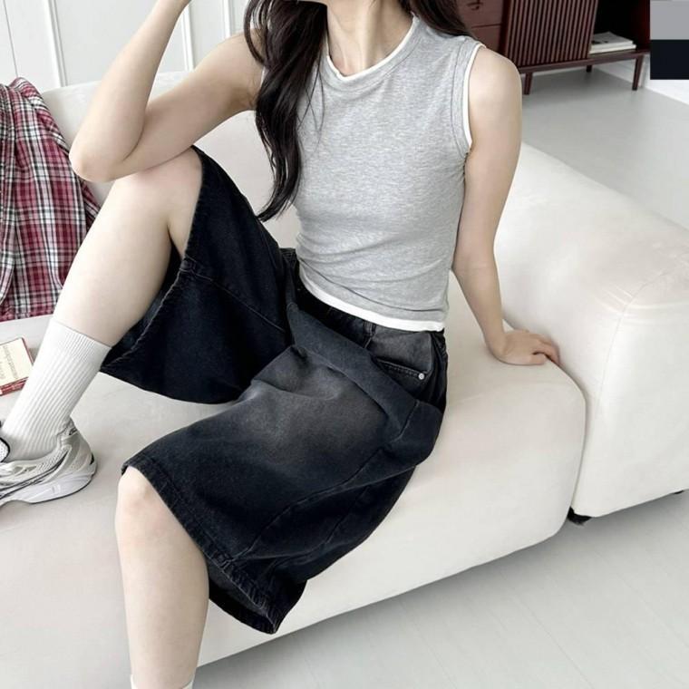 SS1026W 여자 레이어드 배색 나시 사계절 이너템 민소매 티셔츠