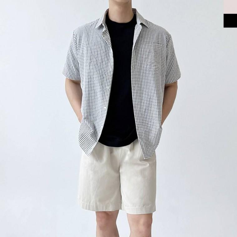 SS1021M 남자 시어서커 여름 체크 반팔 남방 셔츠
