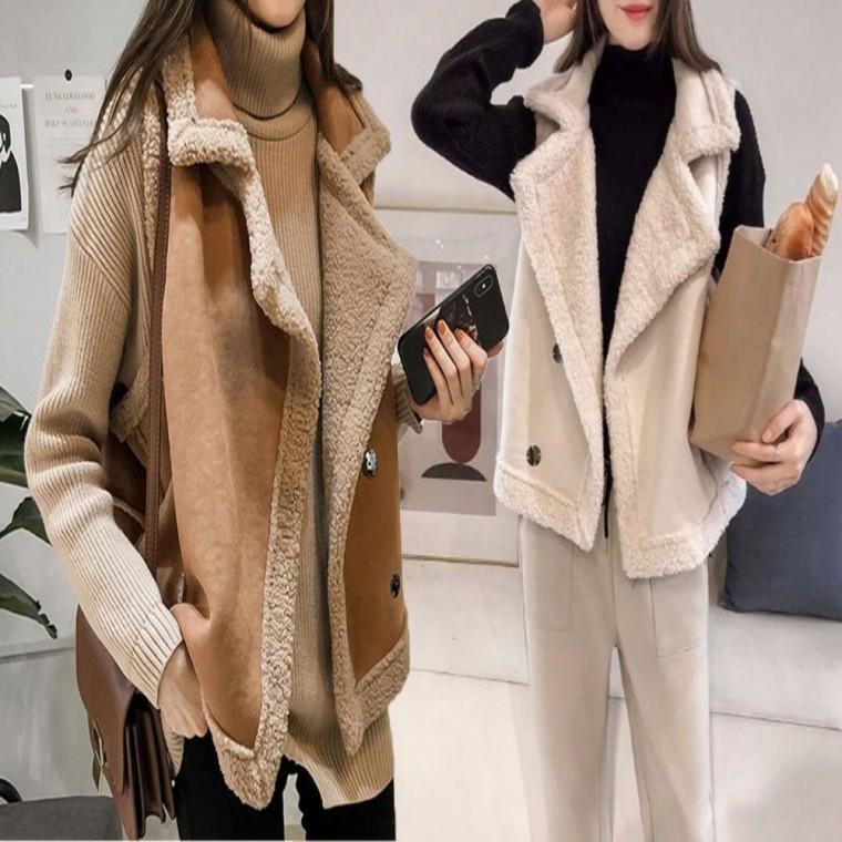 레이어드 카라 무스탕 페이크퍼 조끼 베스트 여성