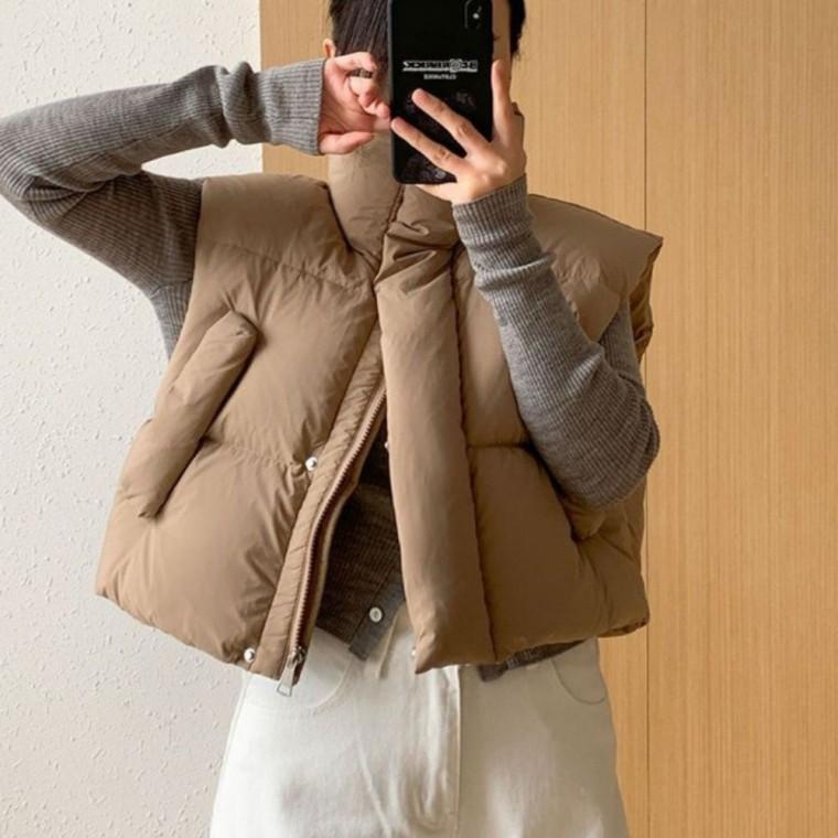 데일리 겨울 패딩 조끼 베스트 오버핏 빵빵한 하이넥