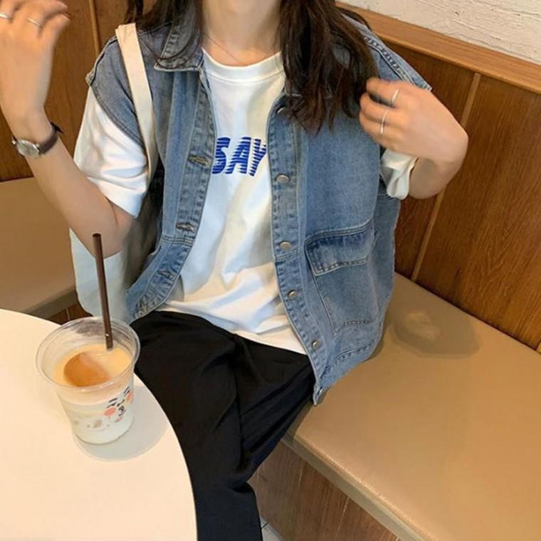 여성 레이어드 쪼끼 베스트 루즈핏 청조끼 데님 자켓