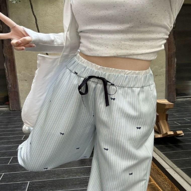 통바지 밴딩 와이드팬츠 다리 리본 길어보이는 배색