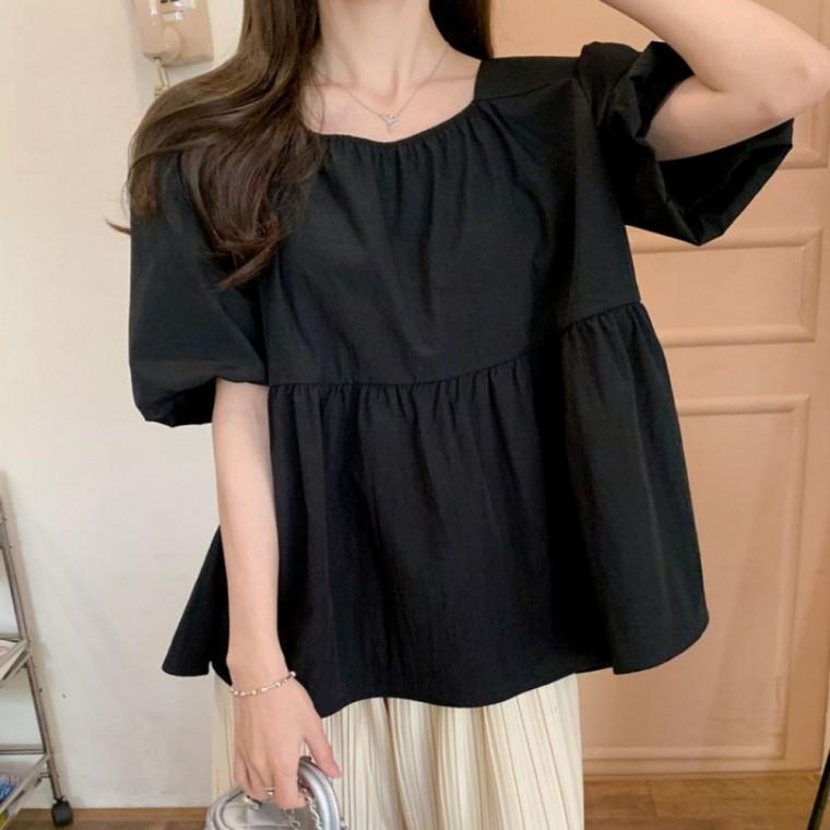 오피스룩 퍼프 셔츠 루즈핏 블라우스 여름 등파임
