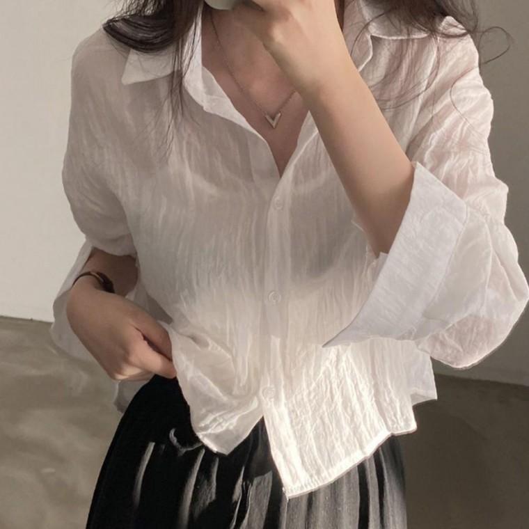 루즈핏 봄셔츠 셔츠 가디건 시스루 레이어드 블라우스