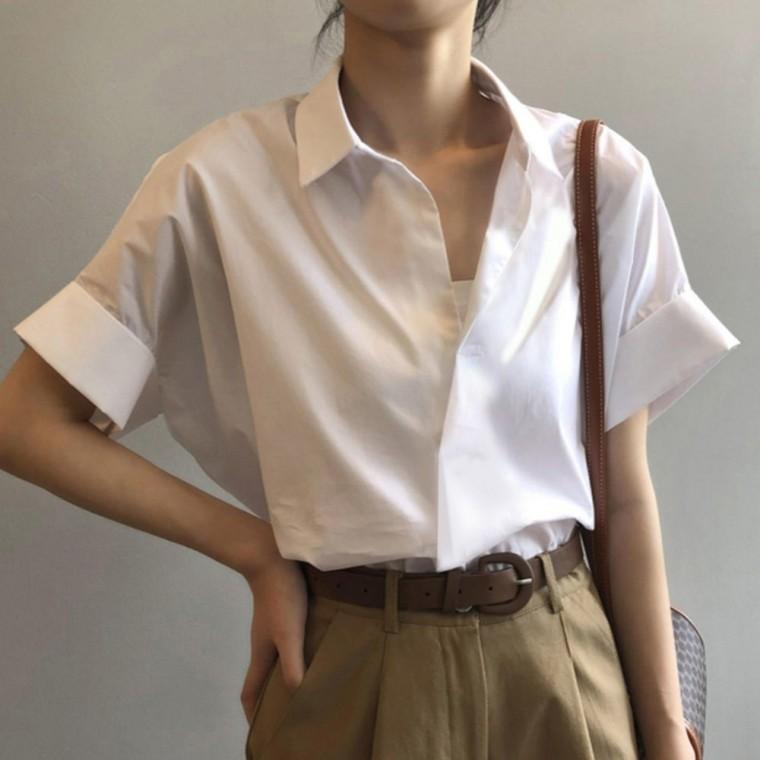 오픈카라 브이넥 여름 루즈핏 블라우스 셔츠
