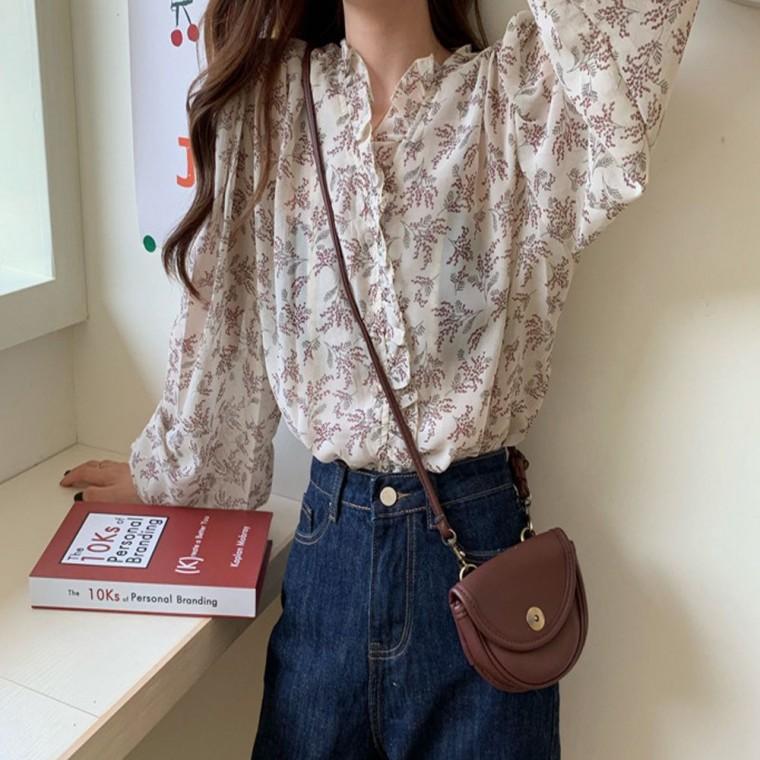 플라워 쉬폰 시스루 3색 봄가을 얇은 블라우스 여자