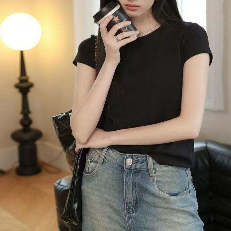 기본 여자 슬림핏 면티 3컬러 반팔티셔츠 베이직