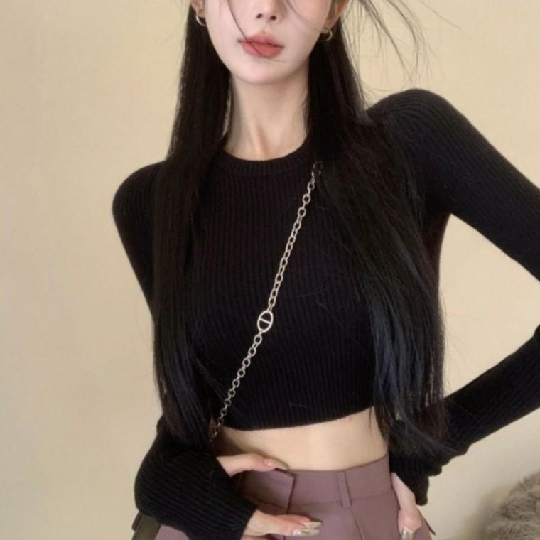 골지 여자 긴팔티셔츠 4컬러 니트티 크롭 슬림핏