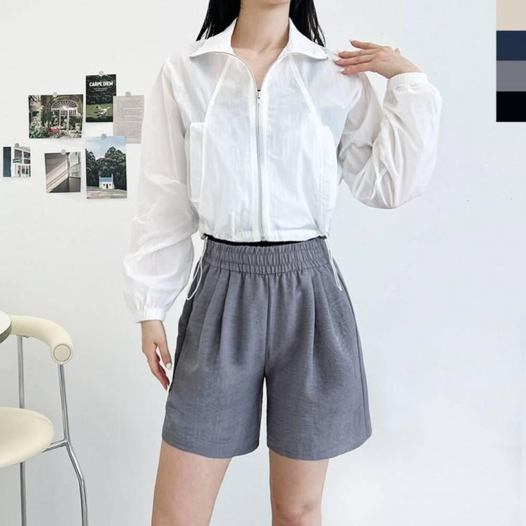 SS1017W 여자 린넨 여름 시원한 투턱 밴딩 반바지