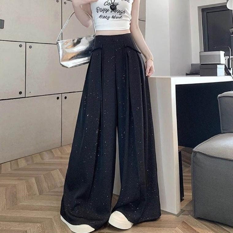 뒷밴딩 롱 하이웨스트 슬랙 팬츠 A라인 와이드핏 여자