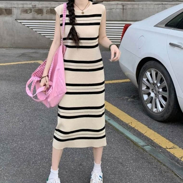 롱원피스 니트 여성나시 스트라이프 원피스 여름