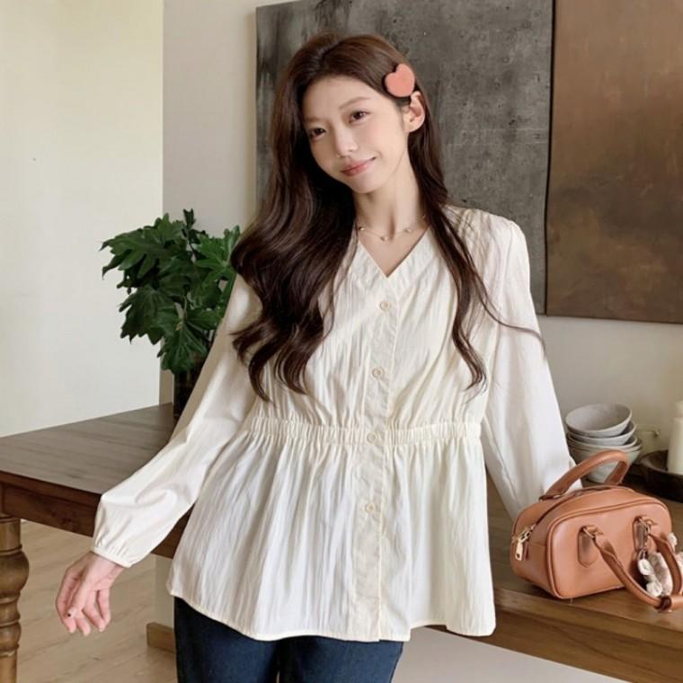 데이트룩 루즈핏 블라우스 여성 셔츠 청순 브이넥