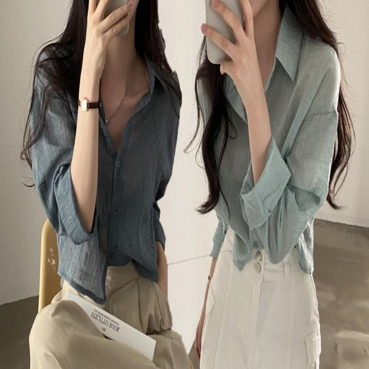 셔츠 거즈면 여름 여성 시스루 남방 크롭 블라우스