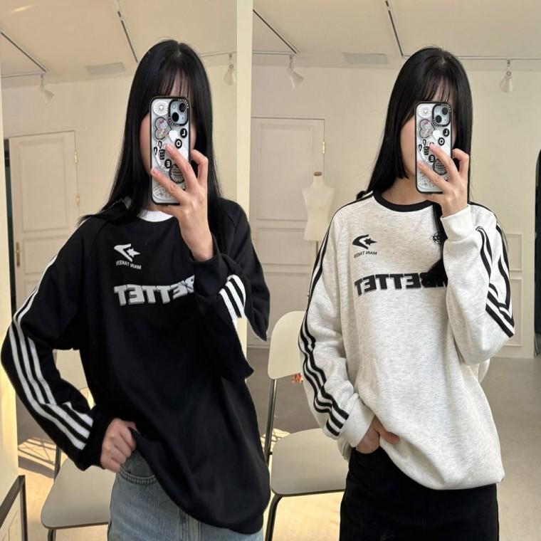 트렌디 배색 맨투맨 오버핏 티셔츠 캐주얼 디자인