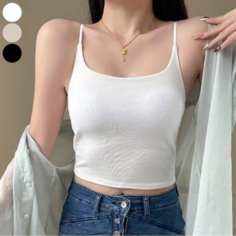 스트랩 끈나시 이너 슬림핏 여성 캡 크롭 내장 민소매