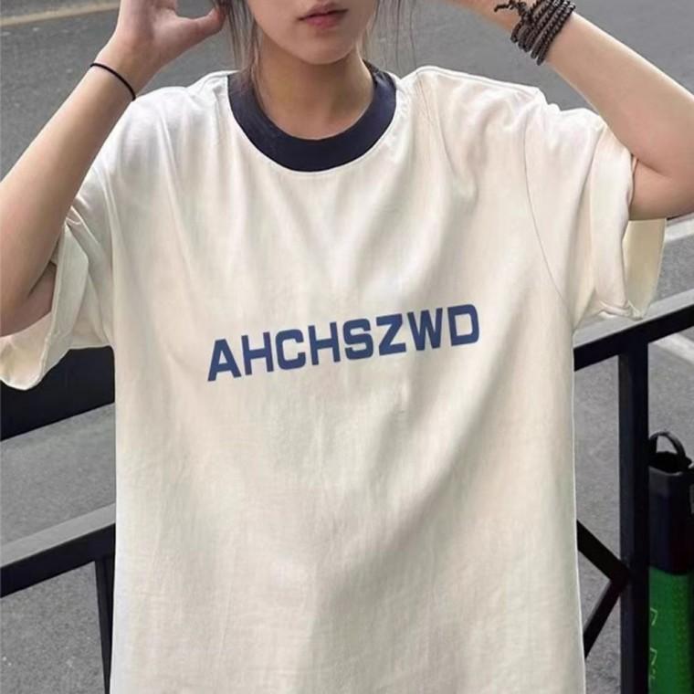 빈티지 레터링 티셔츠 배색 오버핏 여자 반팔