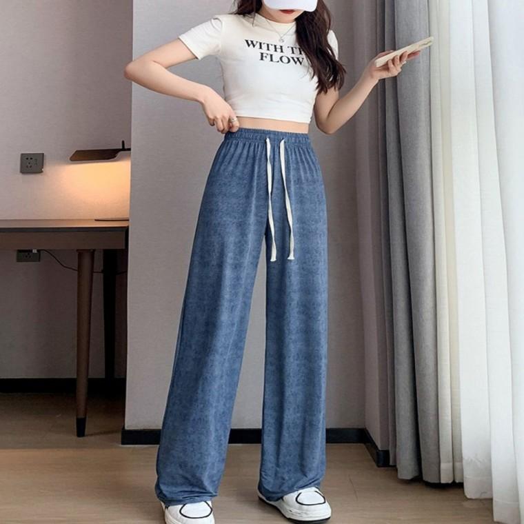 여름 밴딩 와이드팬츠 허리 여자 페이크 청바지 일자